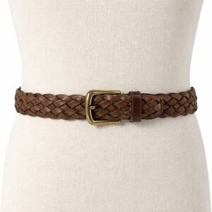 Braided Genuine Leather Belt – Size 38 Brown Brass Buckle